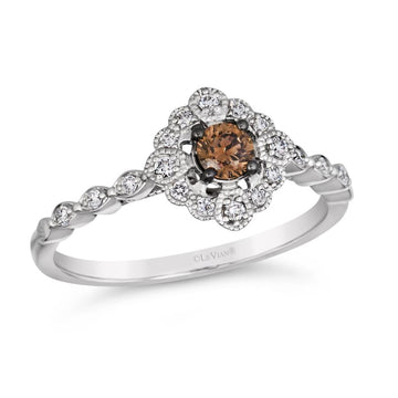 Platinum Diamond Ring with Chocolate and Vanilla Diamonds, 0.29 Carat TW